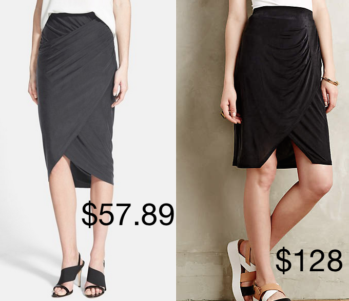 Style Spy: Anthropologie Tuesday Tulip Skirt versus Trouve Wrap Front Skirt
